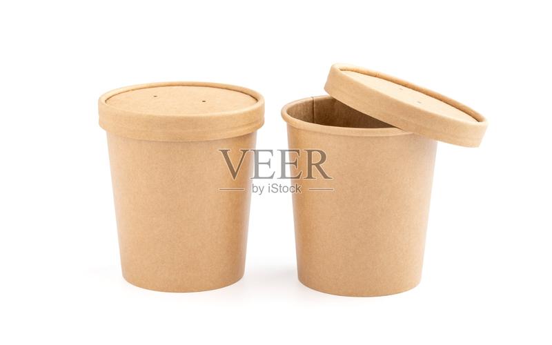 空白包裝牛皮紙杯生態產品設計模型隔離在白色背景照片攝影圖片